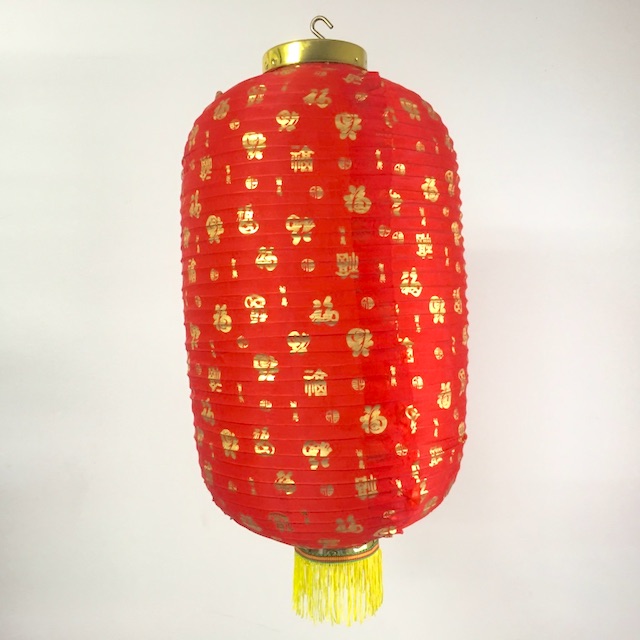 LANTERN, Asian - Chinese Red Silk w Gold Pattern 20 x 50cm L